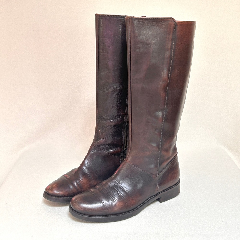 J Crew Brown Leather Riding Boots Womens 8 Knee High Equestrian Side Zip
